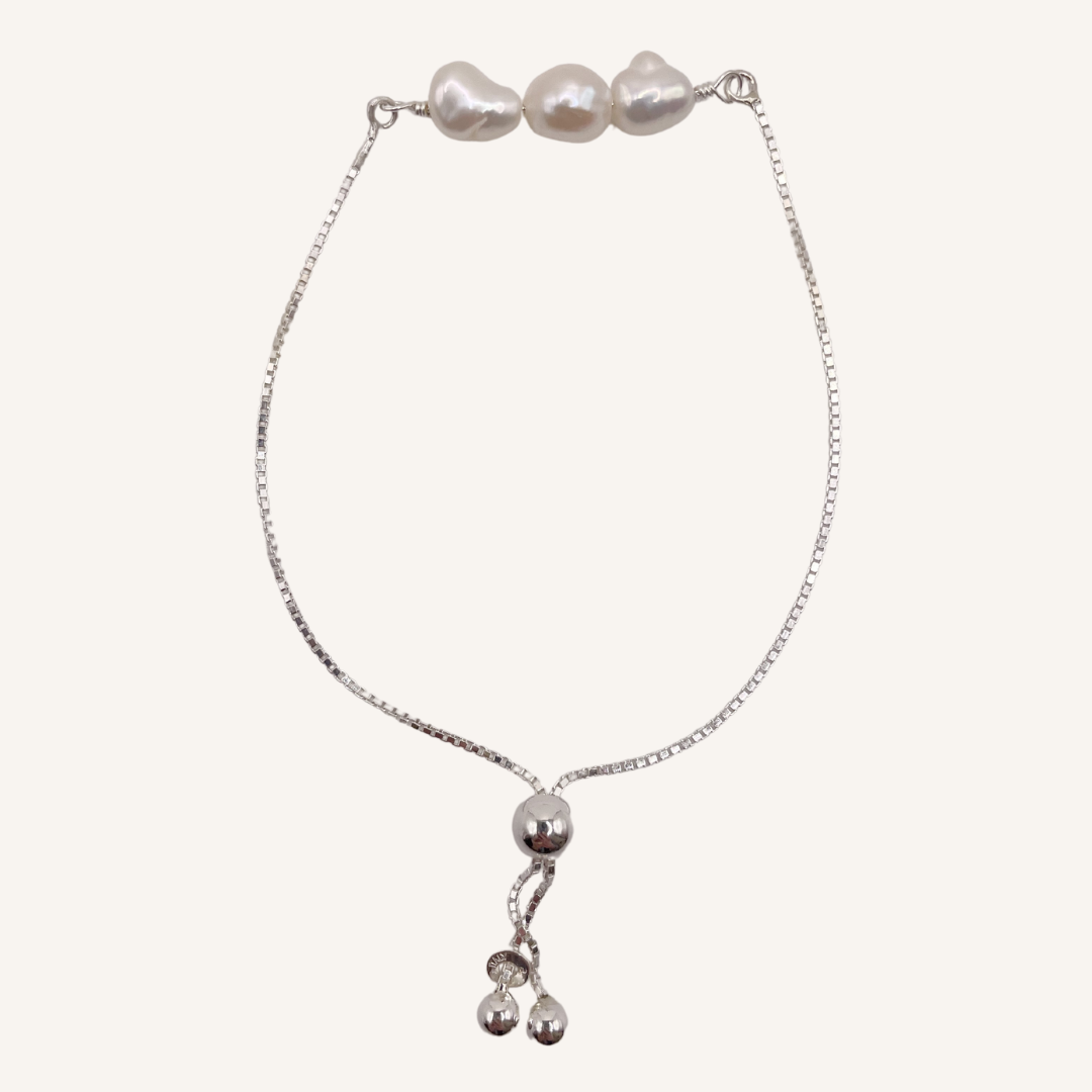 Triple Pearl Silver Bracelet