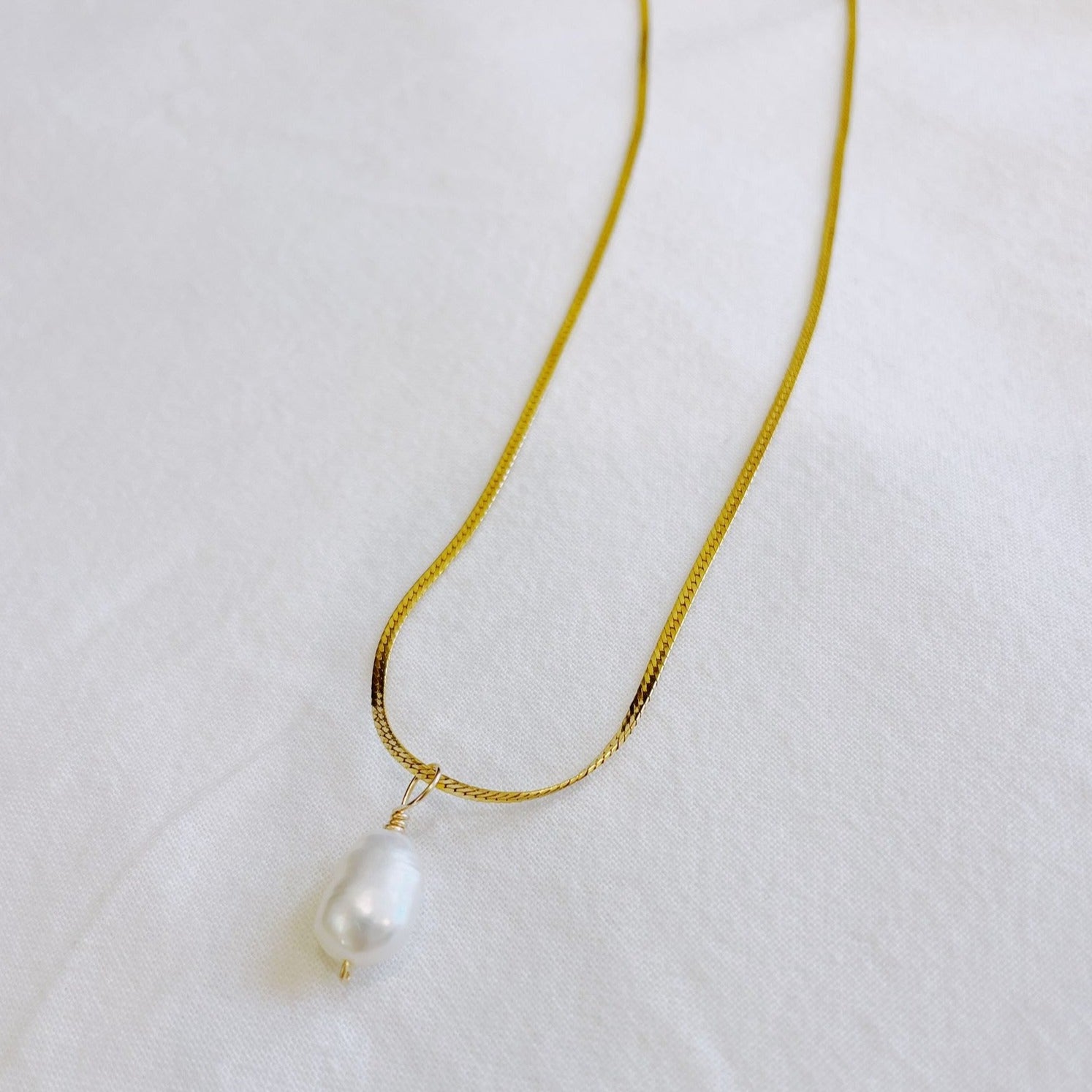 Gold Herringbone Pearl Necklace