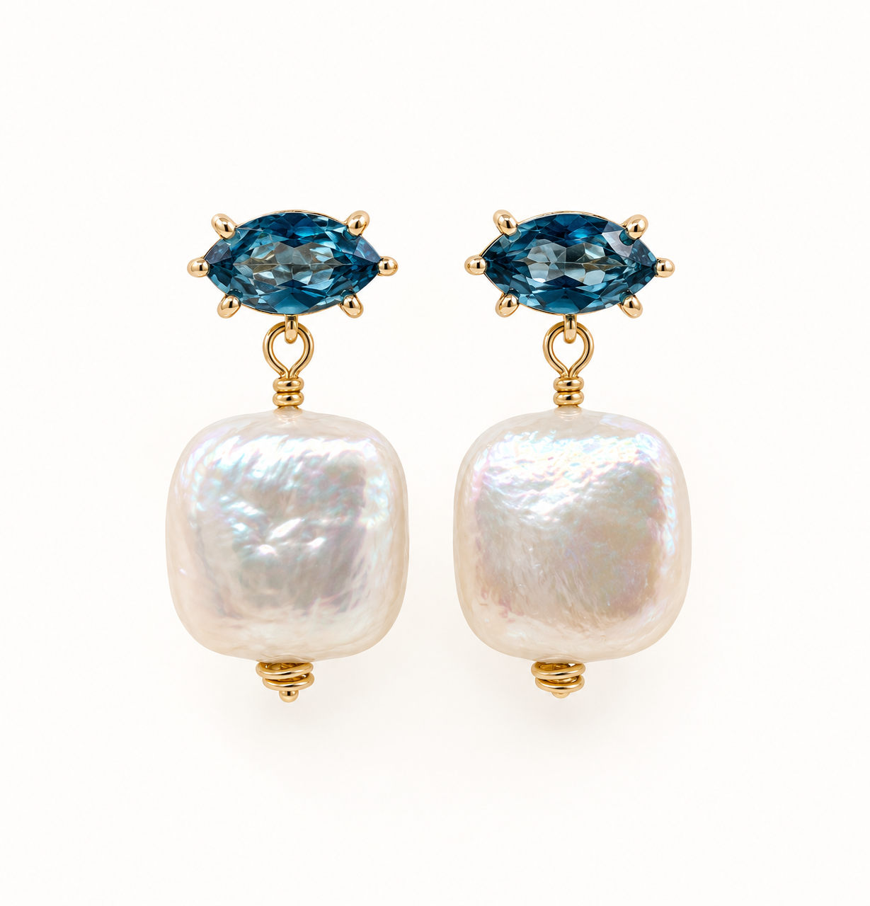 10K Gold London Blue Topaz & Pearl Bridal Earrings | Something Blue