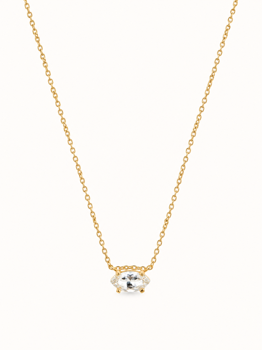10K Gold Natural White Sapphire Marquise Necklace