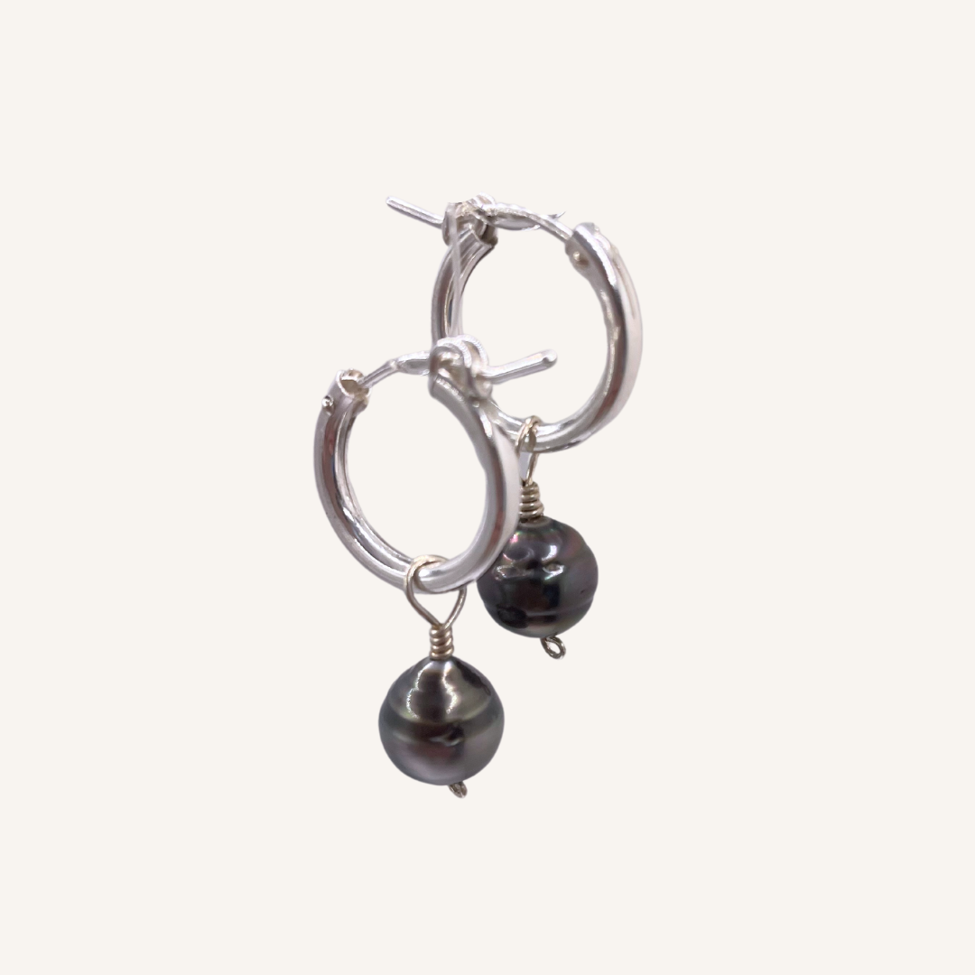 Silver Baroque Tahitian Pearl Hoops