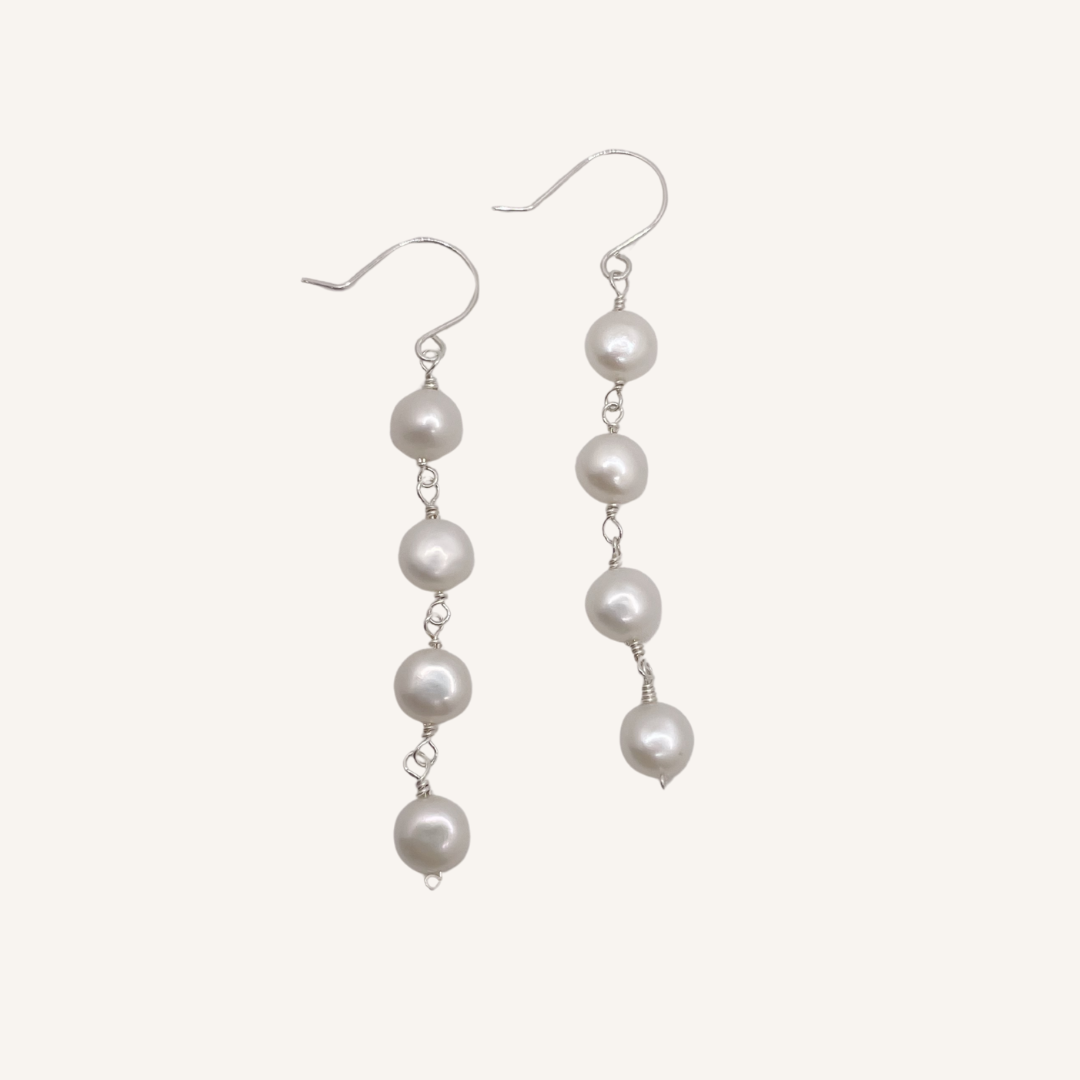 Button Pearl Dangle Earrings