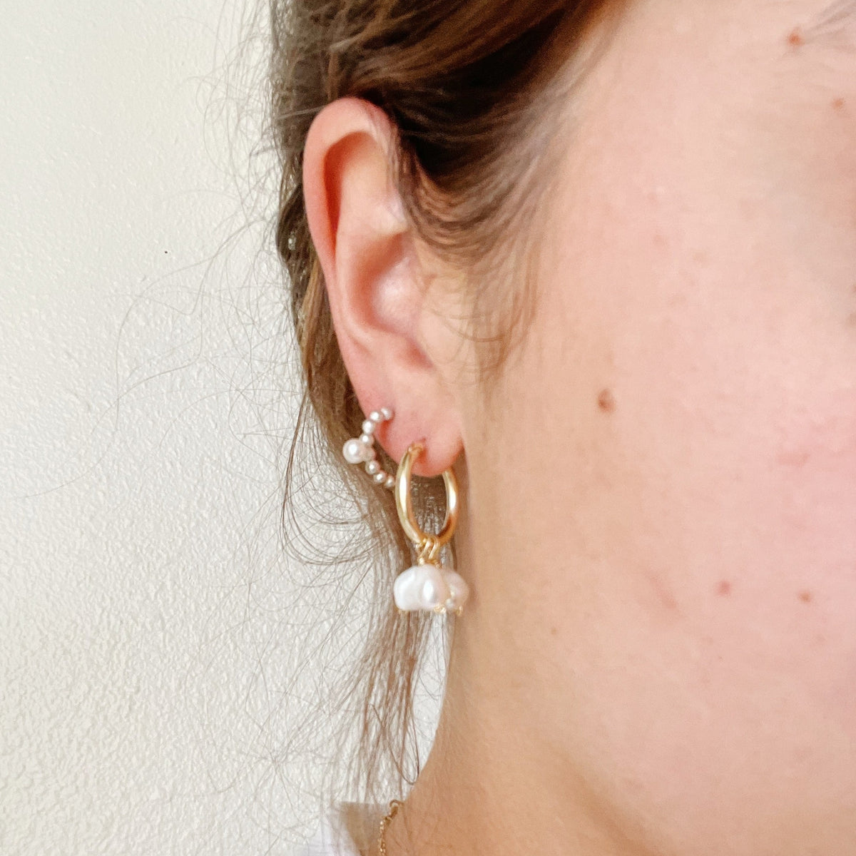 Triple Pearl Hoops
