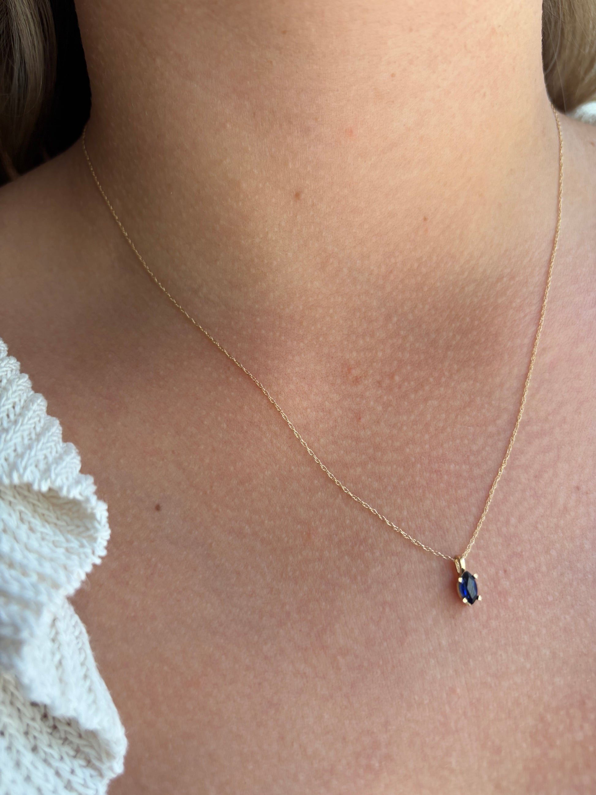 14k gold marquise shaped sapphire necklace