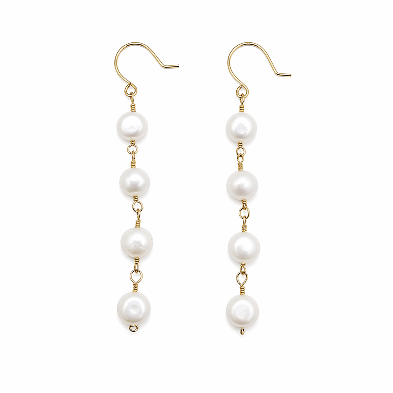 Gold Button Pearl Earrings