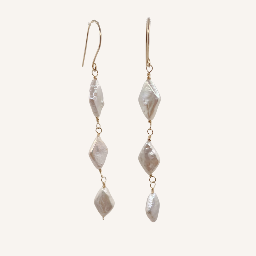 Triple Diamond Shaped Pearl Earrings