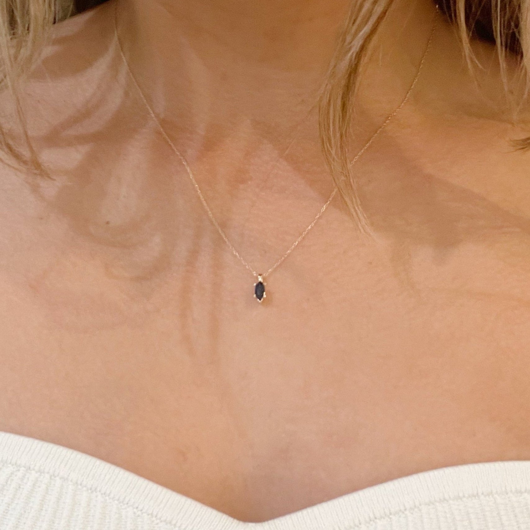 Dainty Gold Marquise Sapphire Necklace