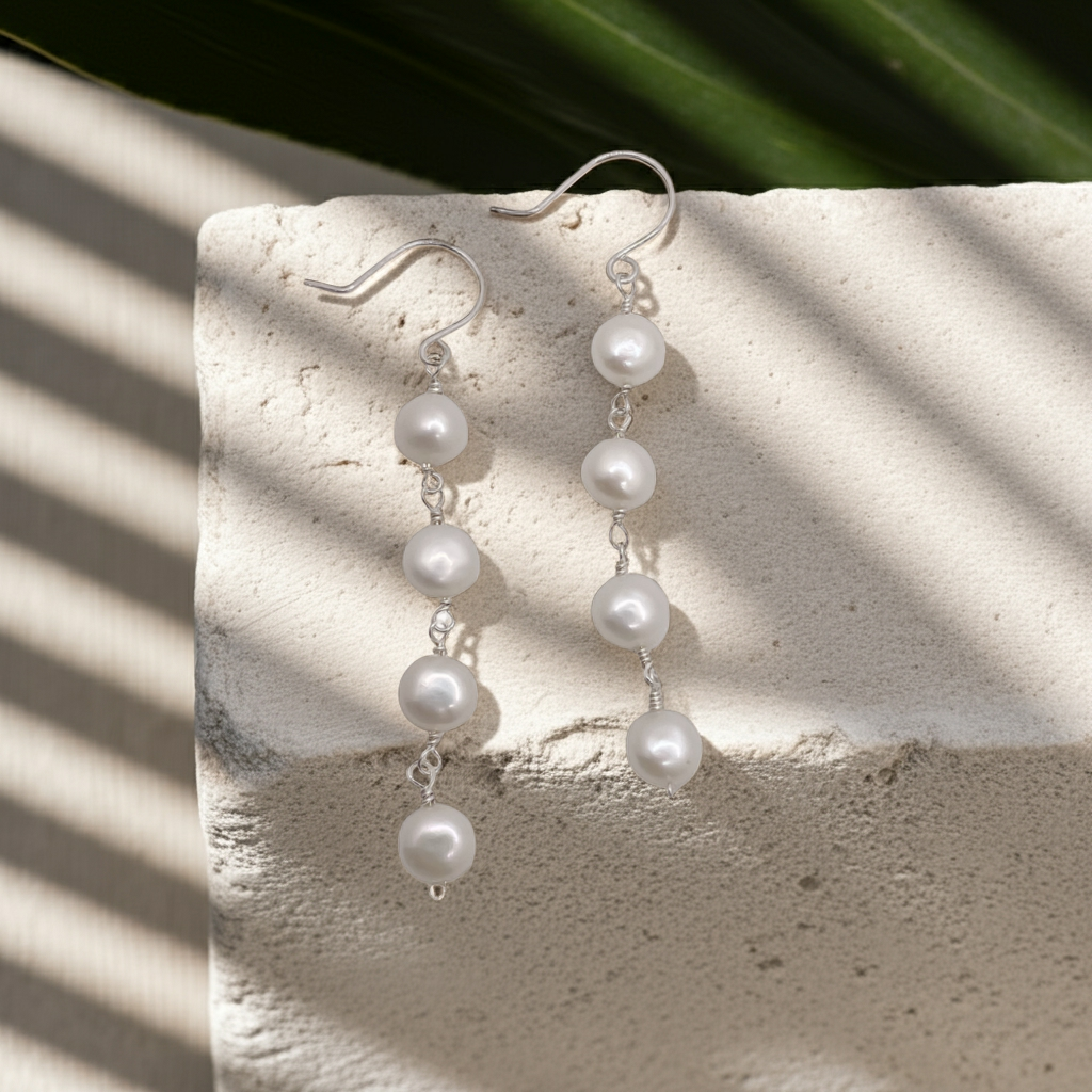 Button Pearl Dangle Earrings