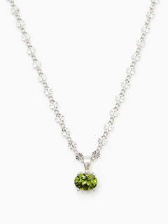 Silver oval shaped peridot necklace