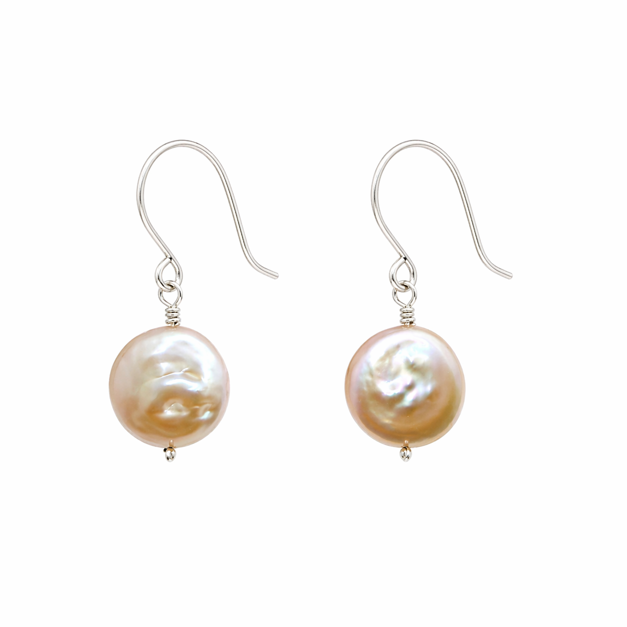 Natural pink color coin pearl drop earrings