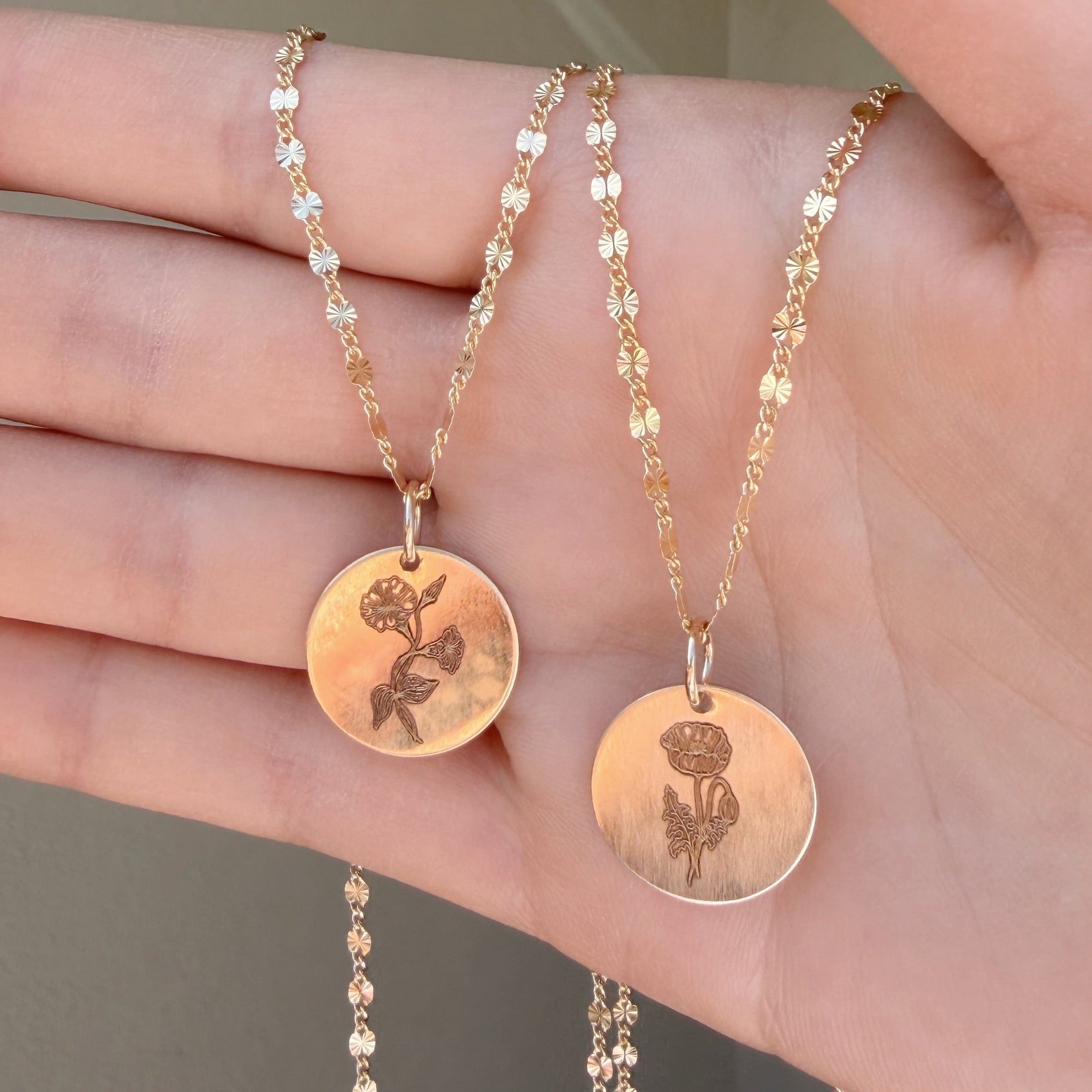 Morning Glory & Poppy Birth Flower Necklaces