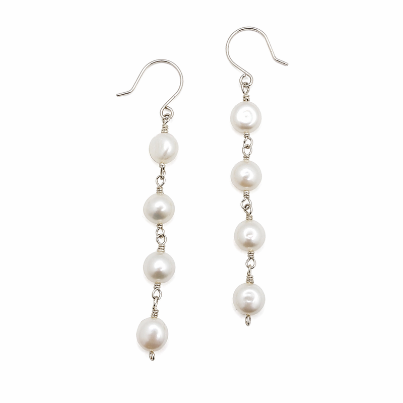 Statement Button Pearl Earrings in Silver