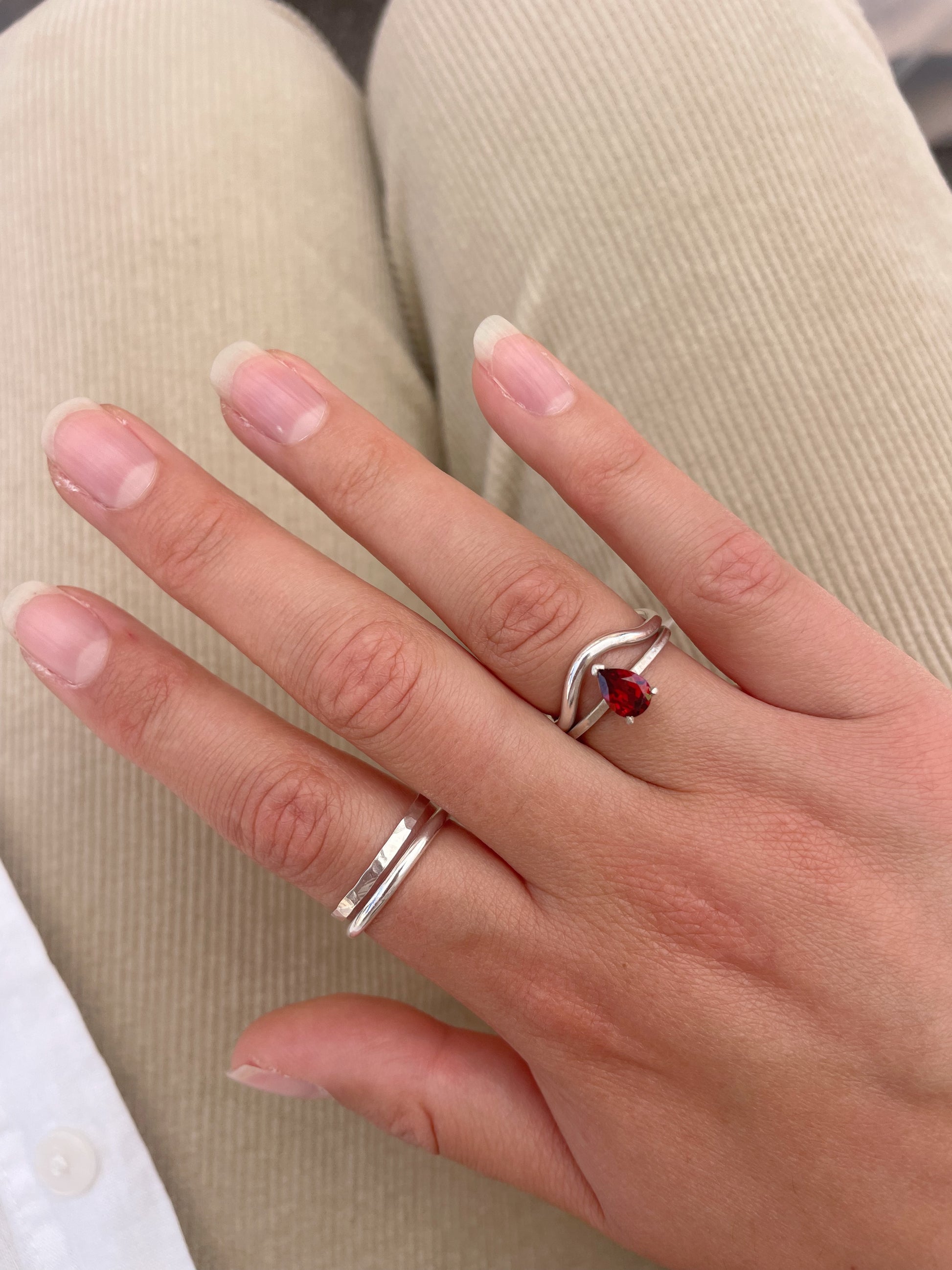 Silver Stacking Rings & Garnet Ring