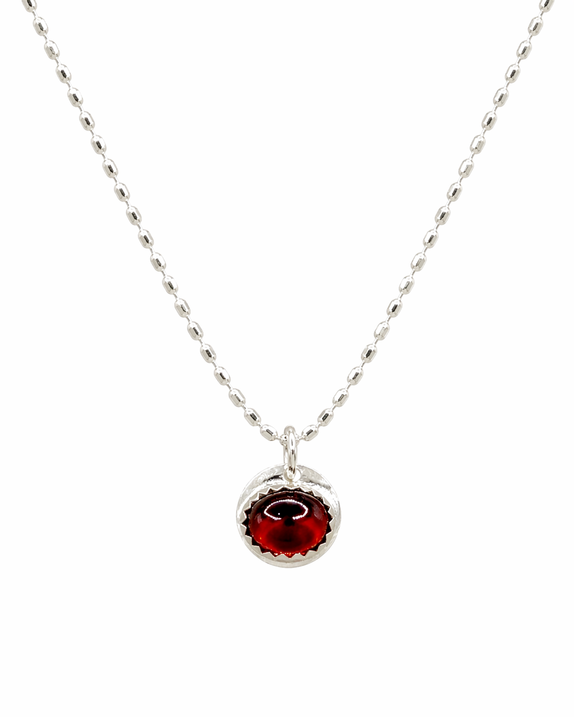 Silver Oval Garnet Necklace