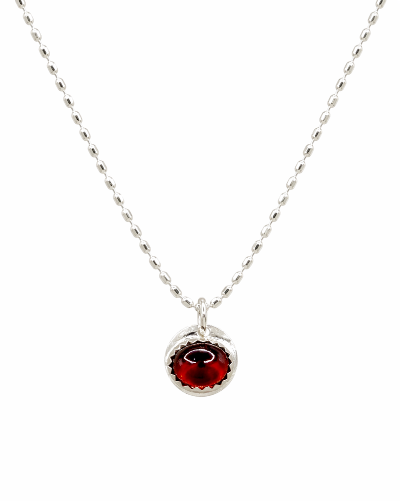 Silver Oval Garnet Necklace