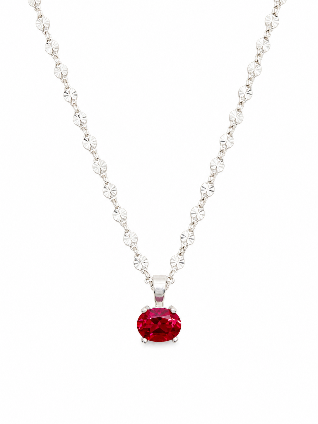 Oval Shaped Lab Grown Ruby Necklace on Silver Chain