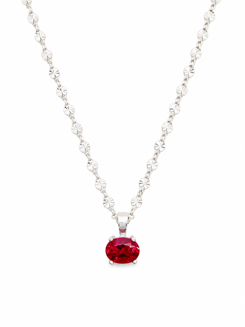 Oval Shaped Lab Grown Ruby Necklace on Silver Chain