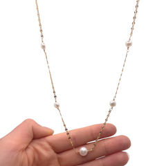 Button Pearl & Chain Necklace
