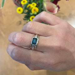 london blue topaz ring and two gold-filled rings