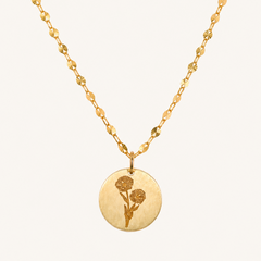 gold chain with custom birth flower engraved pendant
