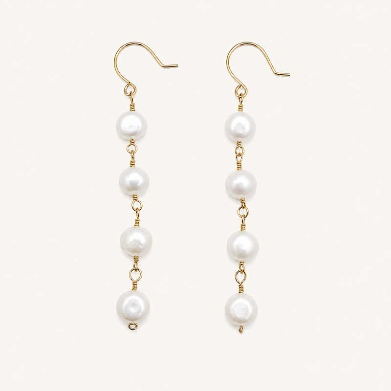 gold button pearl earrings