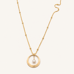 gold box and ball chain with gold and pearl pendant