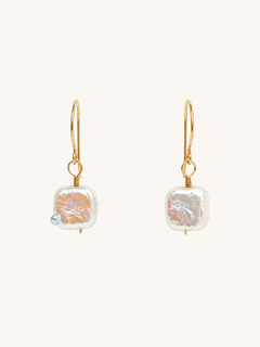gold square pearl earrings