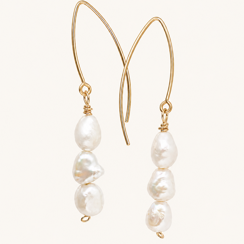 gold statement earrings with oval freshwater pearls
