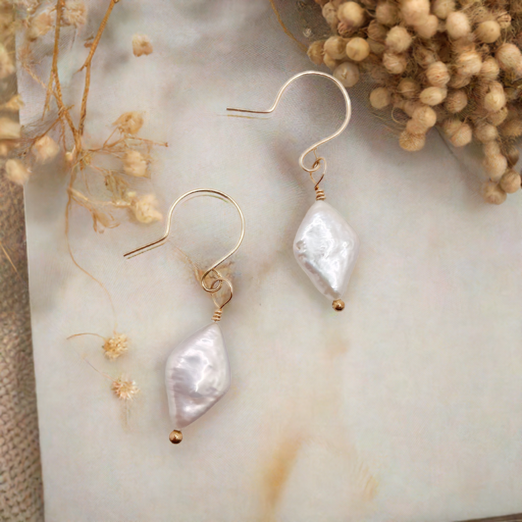 Diamond Shaped Pearl Earrings