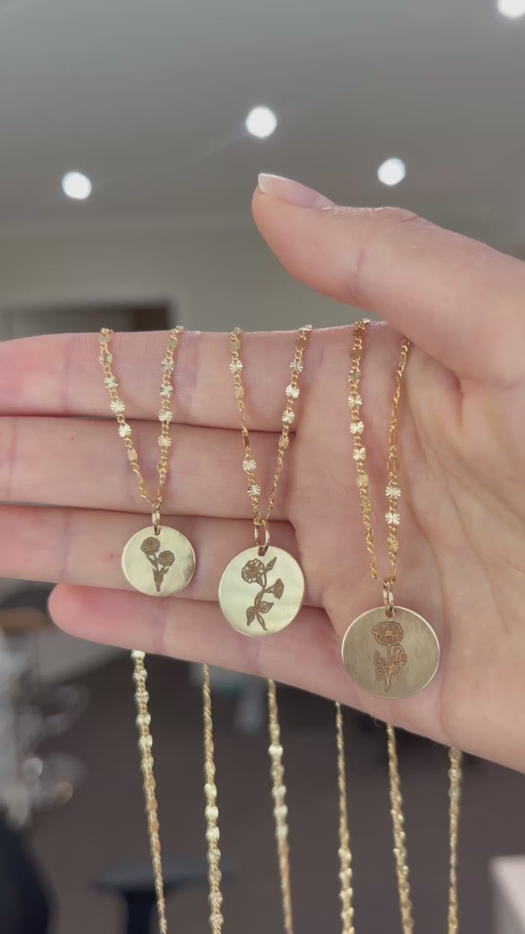 Video showing birth flower necklaces