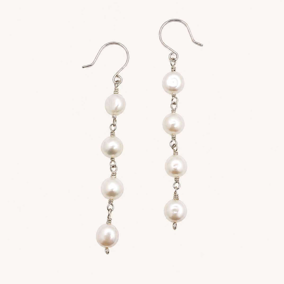 silver button pearl earrings