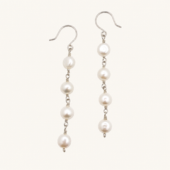 silver button pearl earrings