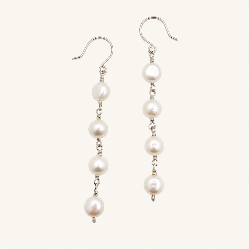 silver button pearl earrings