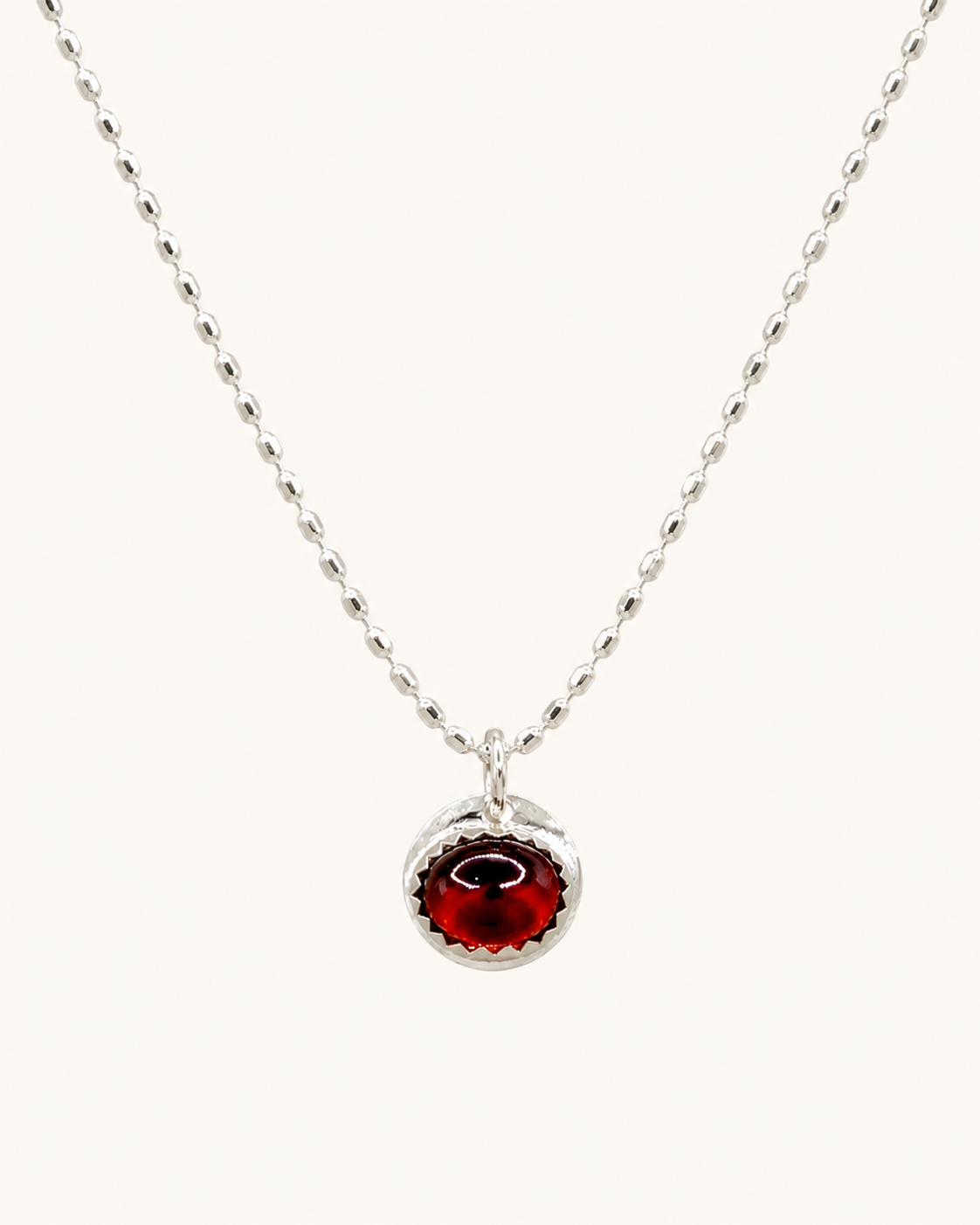 Silver Oval Garnet Necklace