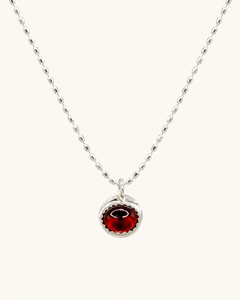 Silver Oval Garnet Necklace