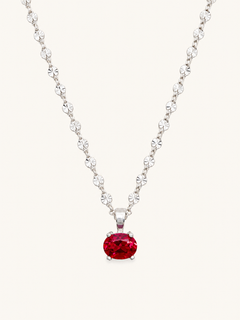 silver chain with lab grown oval ruby pendant
