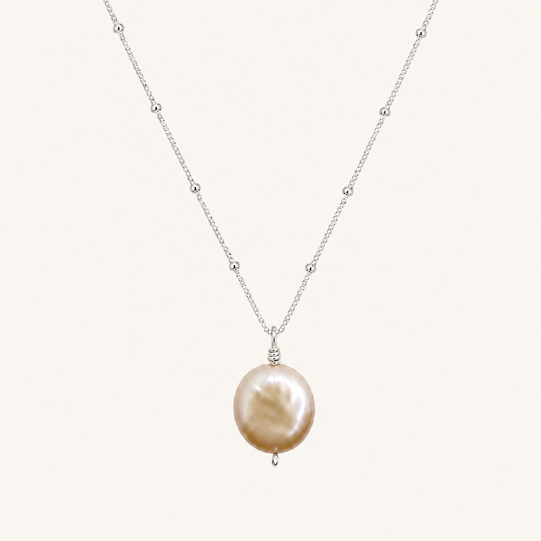 silver box and ball chain with pink coin pearl pendant necklace