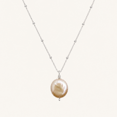 silver box and ball chain with pink coin pearl pendant necklace
