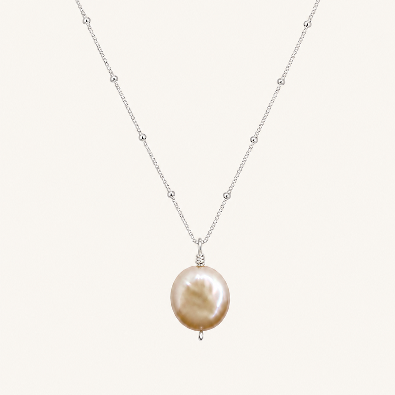 silver box and ball chain with pink coin pearl pendant necklace