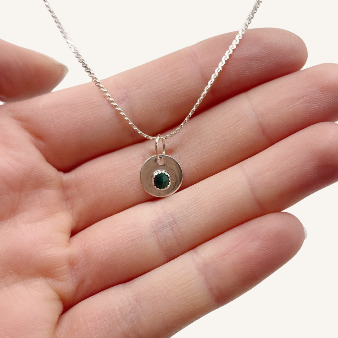 small silver emerald necklace