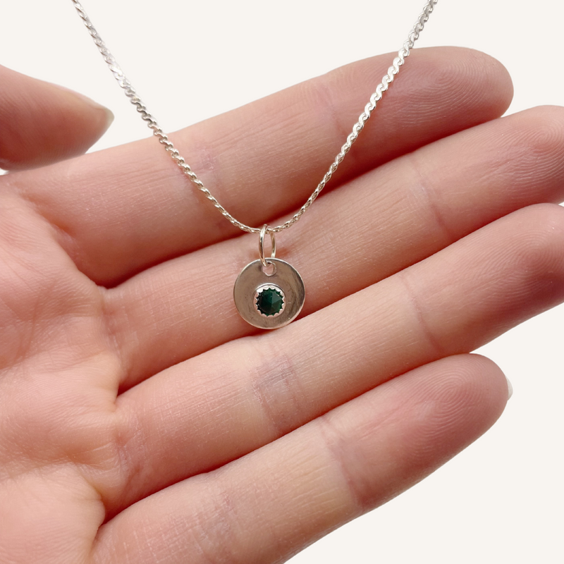 small silver emerald necklace