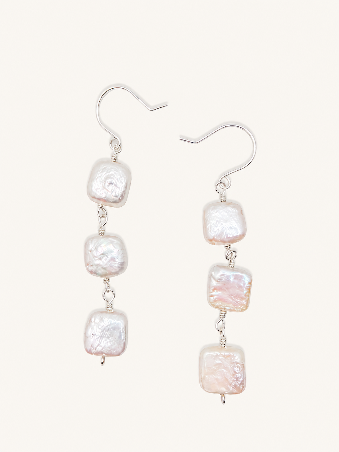 triple square pearl dangle earrings