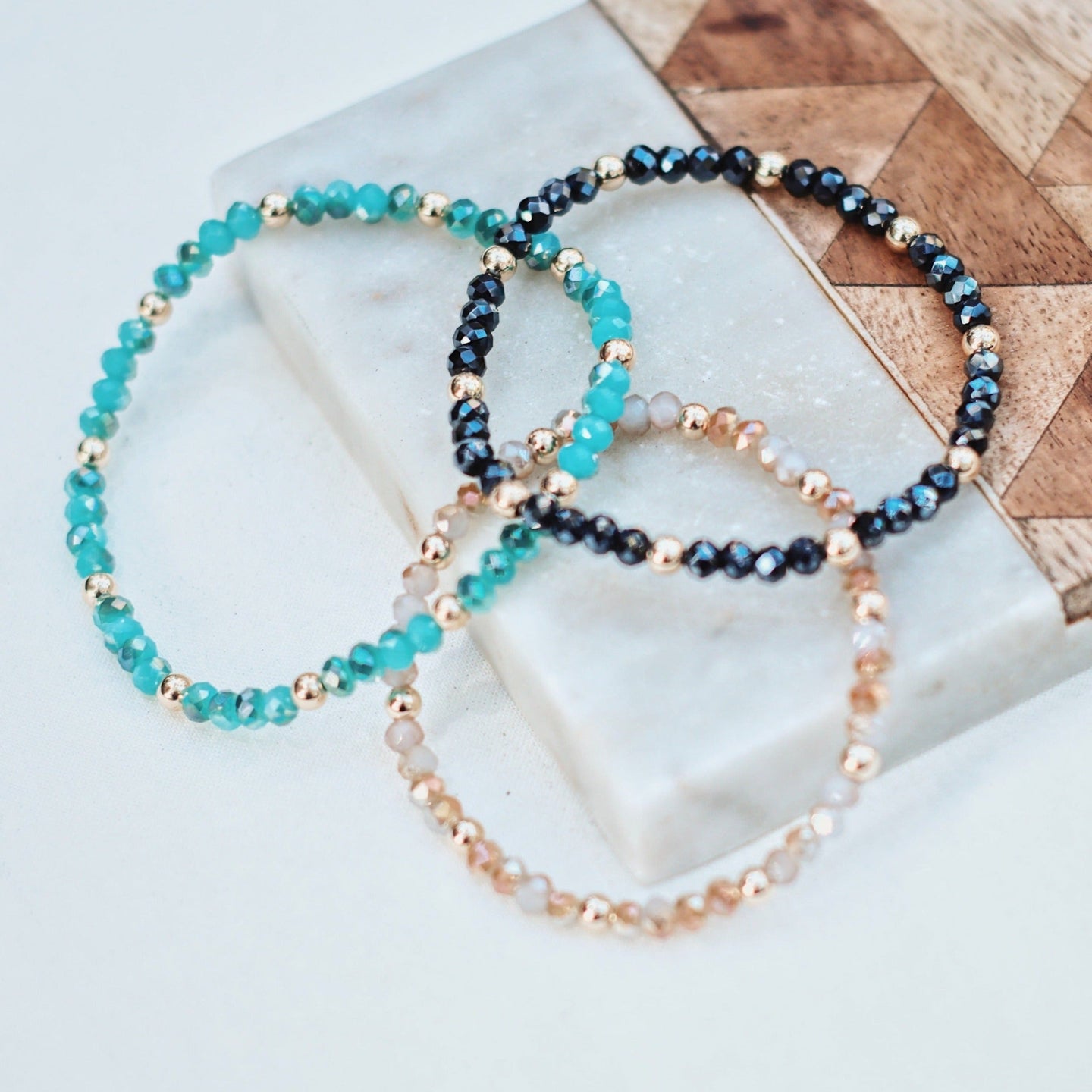 Chezza Stacker Bracelets (Dark Blue, Peach, or Turquoise Glass bead)
