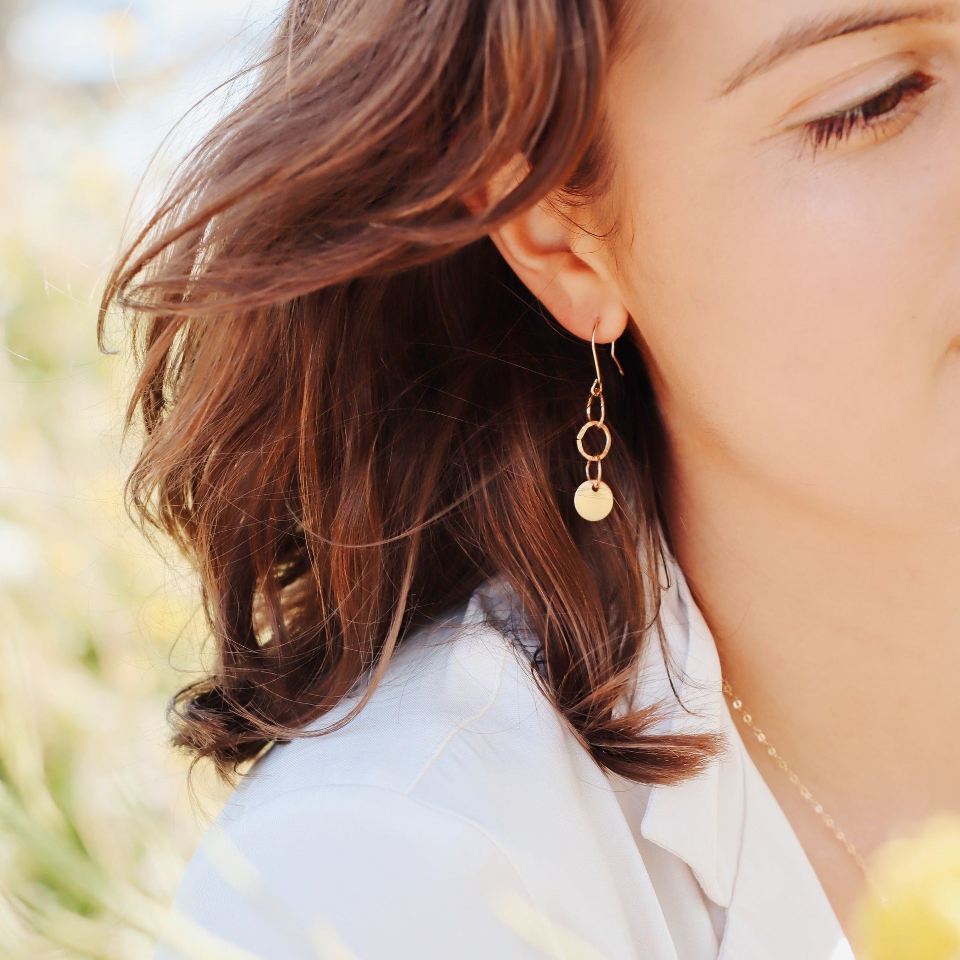 Gold-filled Hammered Chain Earrings with round discs